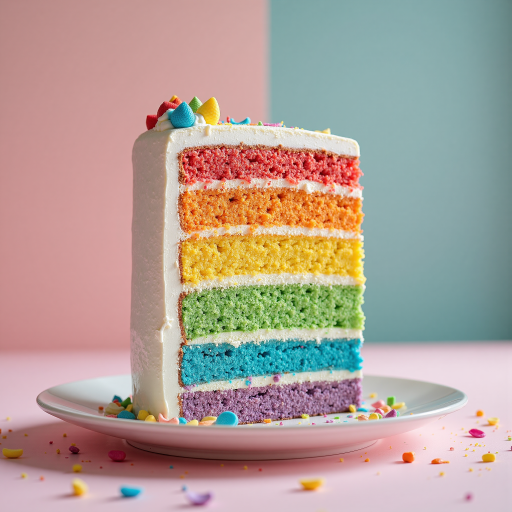 像素风格的蛋糕图标，多层彩色，代表甜品