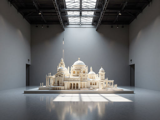 我的世界建筑展览，显示精美的建筑作品，玩家角色在参观欣赏